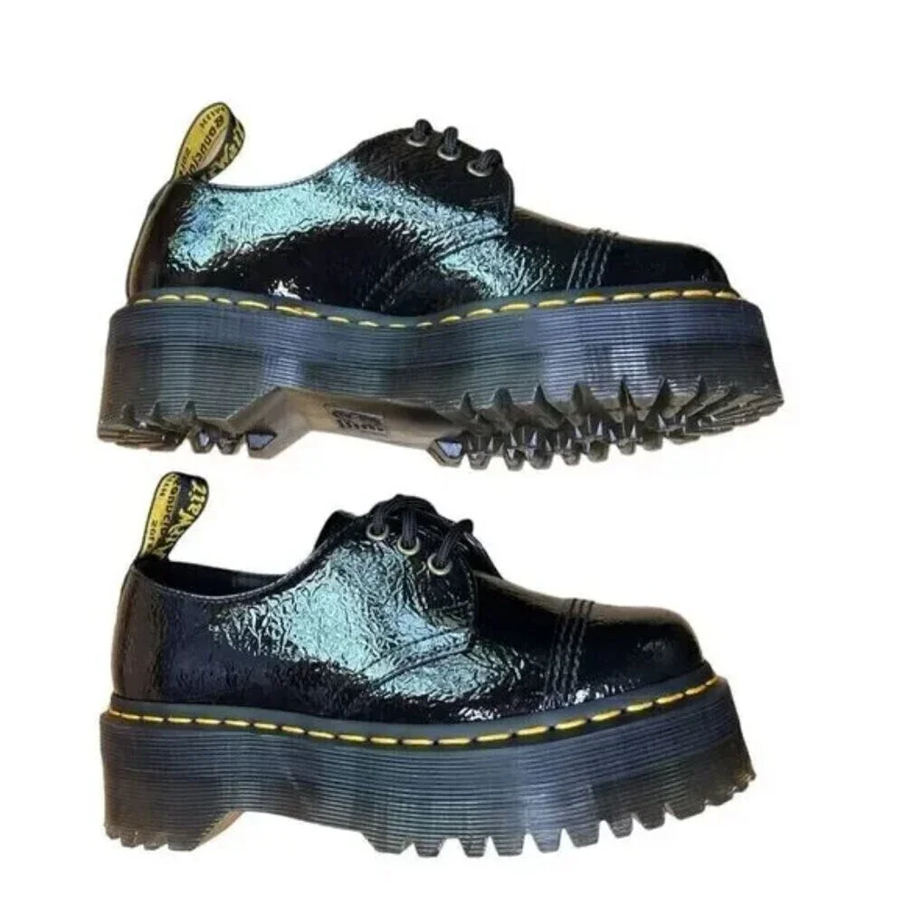 Dr. Martens 1461 Distressed Patent Leather Platform Shoe Black Size 7